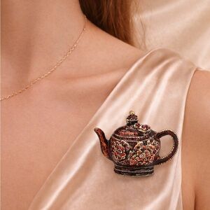 Vintage Red Teapot Crystal Brooch